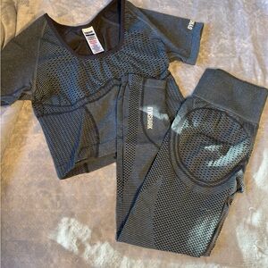 Gymshark army green/grey women’s workout set, size large